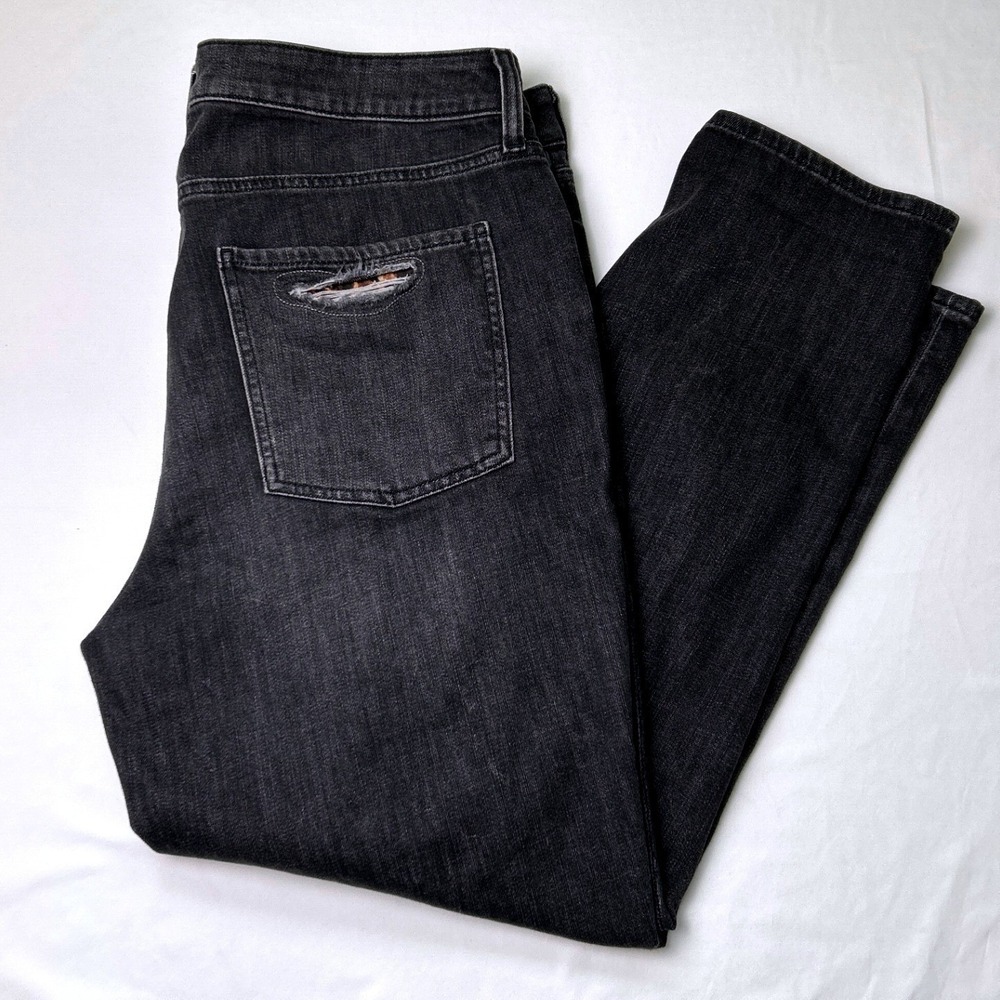 Chico's Womens Distressed Leopard Patch Boyfriend Ankle Jeans Size 2/12 Black